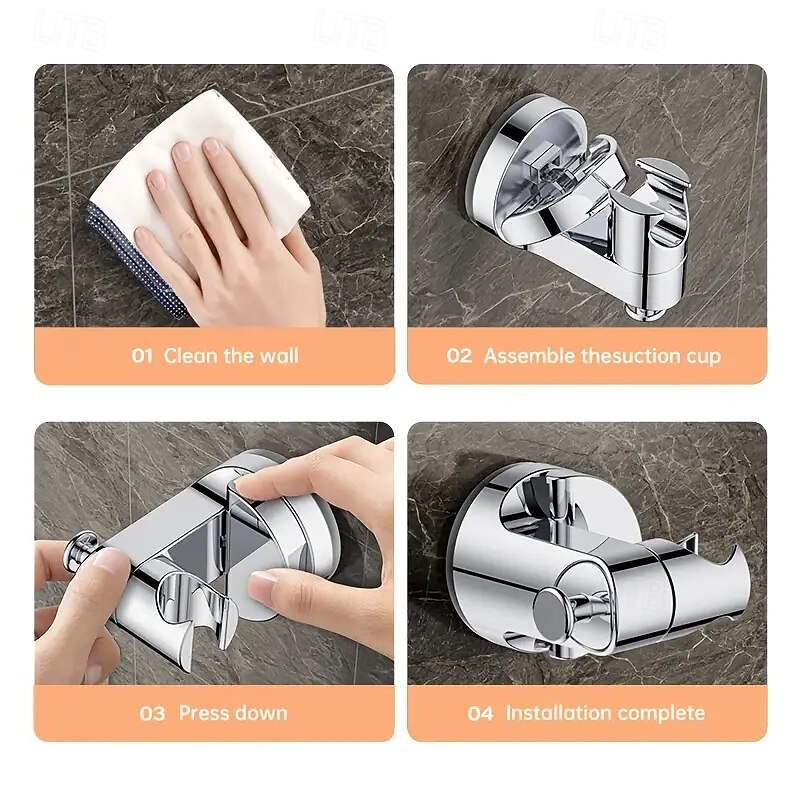 2pcs Adjustable Shower Head Suction Cup Holder Removable Suction Cup Handheld Shower Head Holder with Hooks Adjustable Angle & Height Showerhead Bracket4
