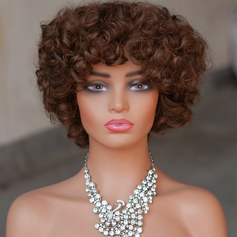 Machine Made Short Wig Pixie Curly Human Hair Wig 1B#/4#/99#/350#/P4/30#/P4/350# Multiple Colors For Black Women2