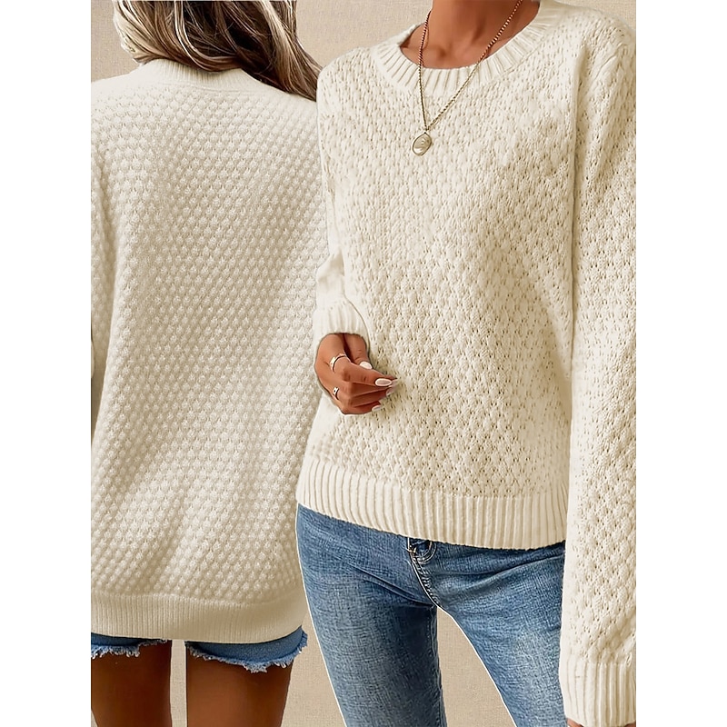Women's Pullover Elegant Vintage Cute Solid Color Chunky Crew Neck Knitted Textured Long Sleeve Regular Tops Knit Outdoor Home Work Pink Blue Spring Fall2