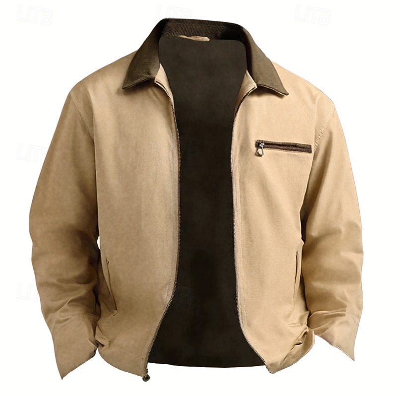 Men's Cargo Jacket Casual Jacket Vacation Daily Wearproof Pocket Fall Winter Color Block Fashion Classic Lapel Regular Black Brown Khaki Jacket3