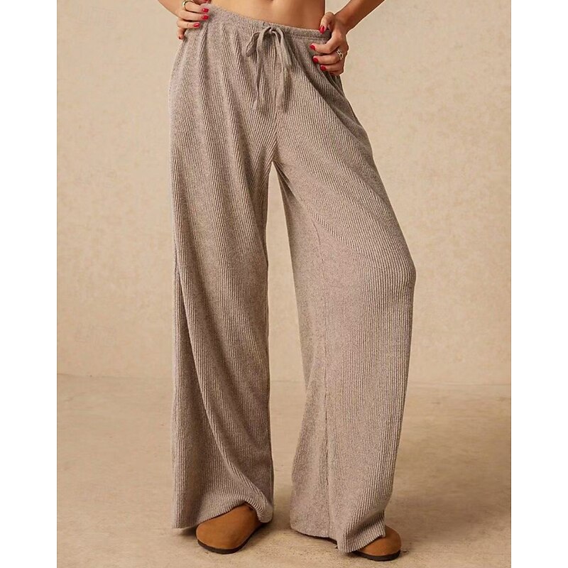 Women's Culottes Wide Leg Wide Leg Chinos Vacation Vintage Streetwear Full Length Medium Waist Plain Pocket Elastic Drawstring Design Comfy Micro-elastic High Elasticity Outdoor Vacation Daily Grey4