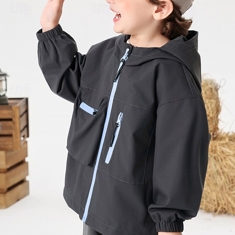 Kids Boys' Hiking Jacket Outdoor Jacket Outerwear Solid Color Long Sleeve Zipper Pocket Comfort Waterproof Windproof Coat Outdoor Fashion Daily Blue Black Pink Spring Fall 4 years+4