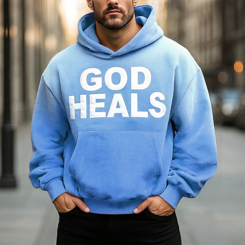 Men's Gradient Letter Hoodie Fashion Daily Hooded Vacation Party Streetwear Pink Blue Pocket Printing Spring Fall Designer2