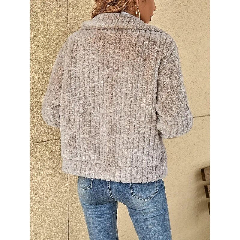 Women's Winter Coat Comfortable Breathable Textured Casual Plain Office Street Casual Daily Wear Zipper Short Turndown Regular Fit Long Sleeve Outerwear Black Pink Blue Spring Fall2