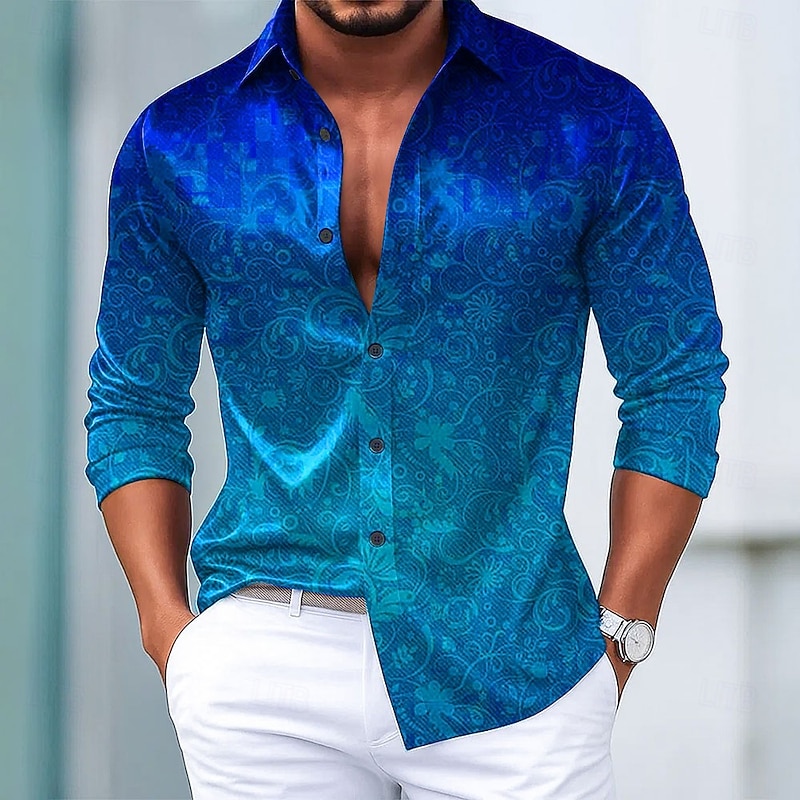 Men's Paisley Floral Print Ethnic Shirt Satin Shirt Dress Shirt Long Sleeve Vintage Retro Vacation Dailywear Summer Spring Fall Turndown 3D Print Button Up Shirts Blue 1# Red Blue Green Gray