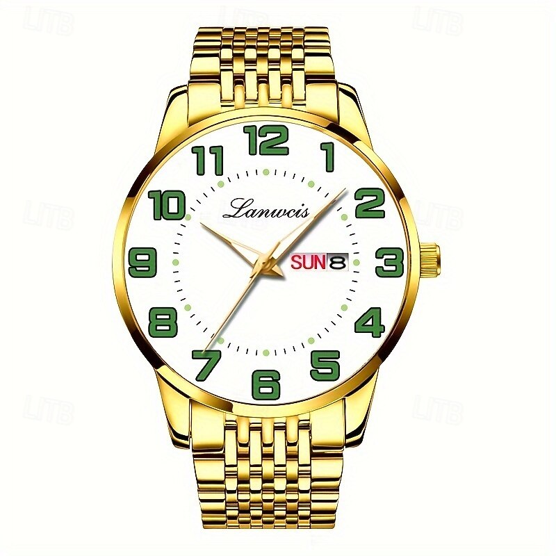 The New Stainless Steel Digital Large Dial Fashionable Men'S Business Watch With Ipx7 Water Resistance Luminous Calendar Day Display Casual Quartz Watch Simple And Versatile Men'S Sports Wristwatch4
