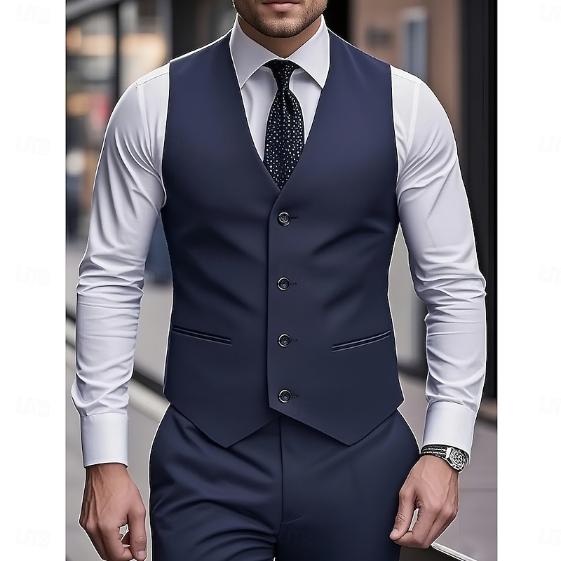 Men's Wedding Casual Party Suits Notch Lapel Navy Blue Formal Solid Colored Slim Fit 2 Piece
