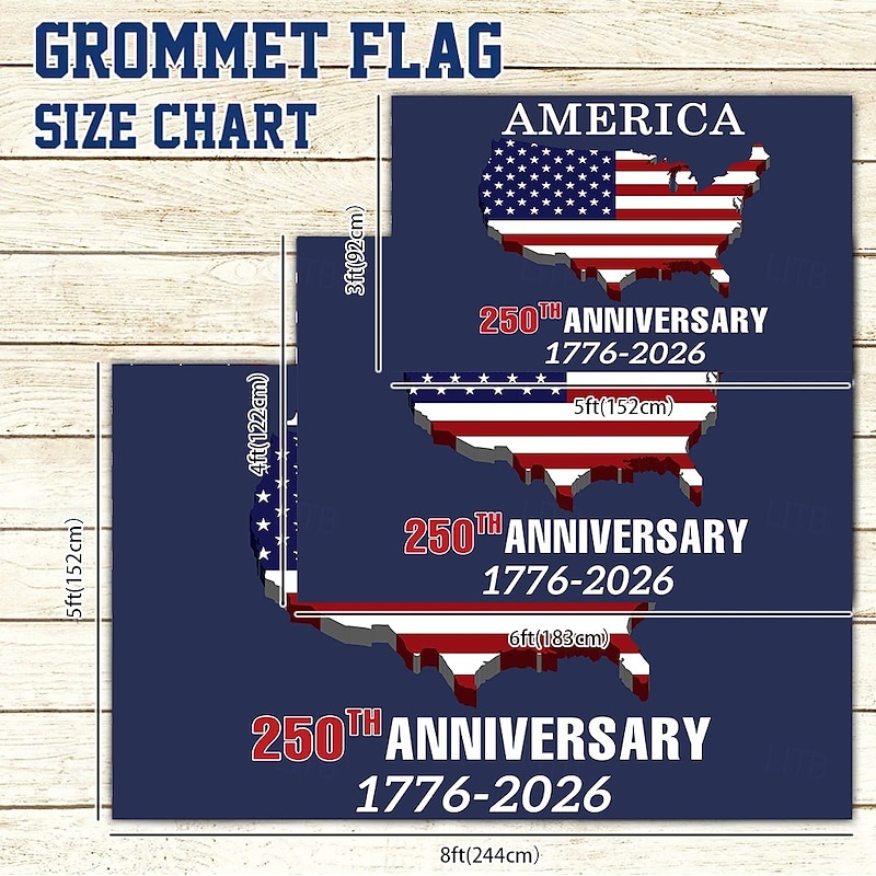 250 Anniversary Flag 3x5 Ft America 1776-2026 American Map 250th Anniversary Patriotic Stars Yard Signs Party Supplies Hanging Decor for Room House Welcome Photo Backdrop3
