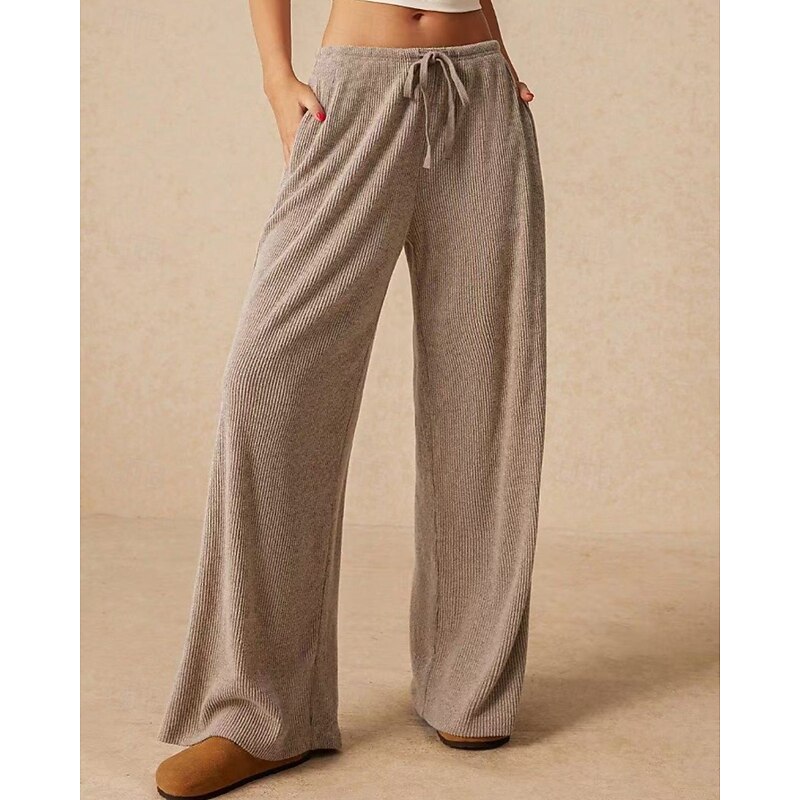 Women's Culottes Wide Leg Wide Leg Chinos Vacation Vintage Streetwear Full Length Medium Waist Plain Pocket Elastic Drawstring Design Comfy Micro-elastic High Elasticity Outdoor Vacation Daily Grey