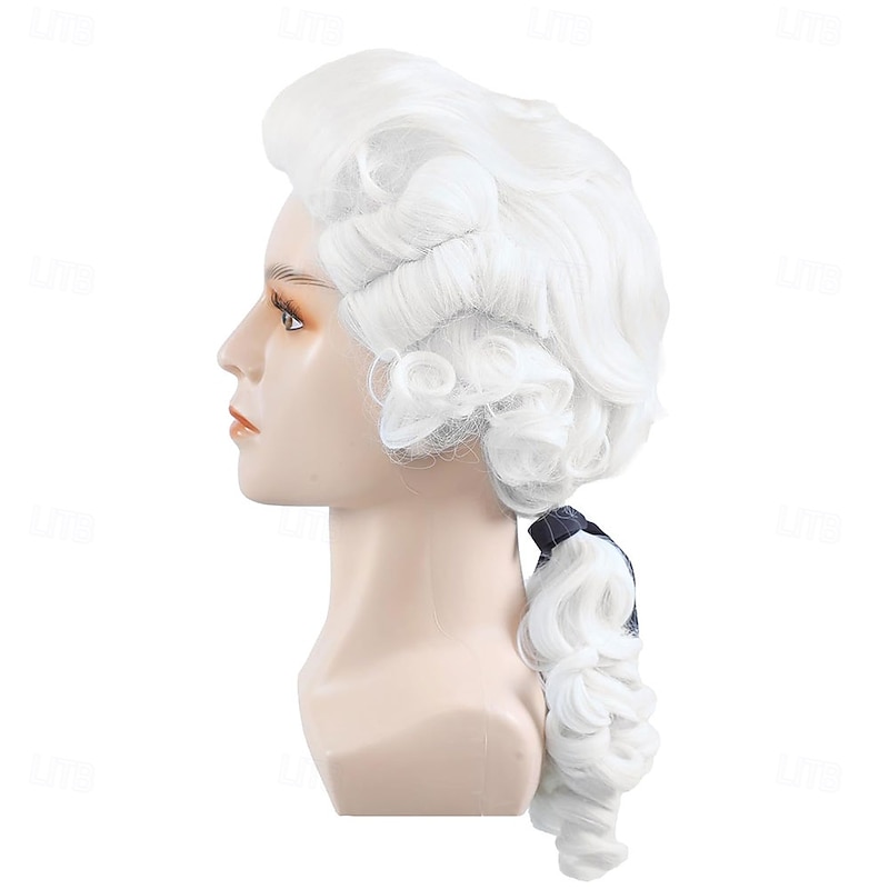 Colonial Judge Wig 18th Century Powdered Wavy Wig for Men Adult Halloween George Washington Costume Wig2
