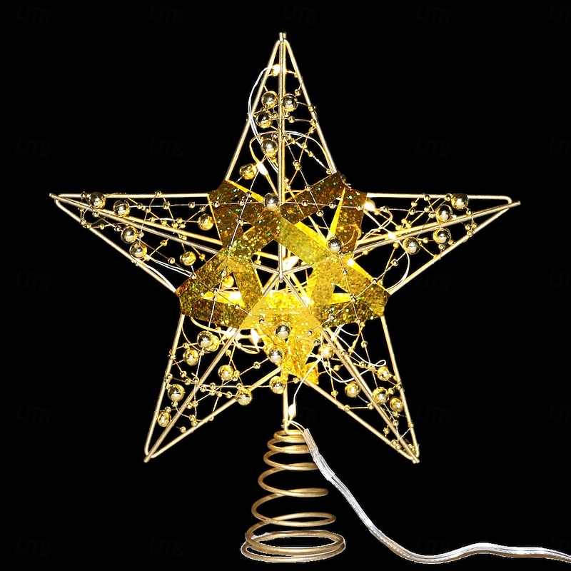 Christmas Tree Topper Star Led Light, Colorful Iron Five-Pointed Hanging Ornament, Holiday Xmas Tree Decoration, Festive Home Table Decor Gift2