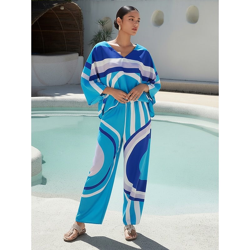 Women's Satin Top V Neck Geometric Colorblock Placement Print Loose Fit Casual Vacation Spring Fall3