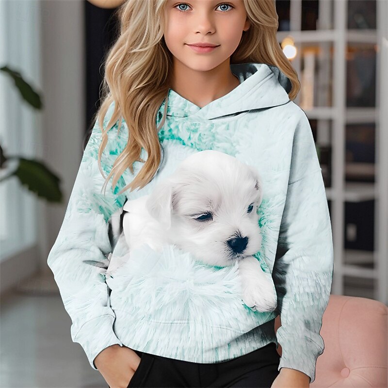 Girls' 3D Dog Hoodie Long Sleeve Fall Winter Fashion Adorable Basic Kids 4-12 Years Hooded Outdoor Casual Daily Regular Fit3