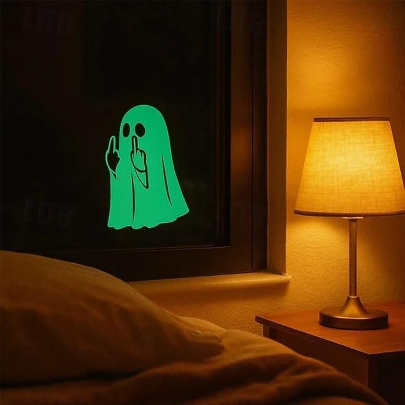 4/5pcs Glowing Ghost Middle Finger Sticker Funny Halloween Ghost Decoration Glow-in-The Dark Ghosts Prank Sticker Waterproof Luminous Ghosts Vinyl Car Decal for Window Clings Home Decor4