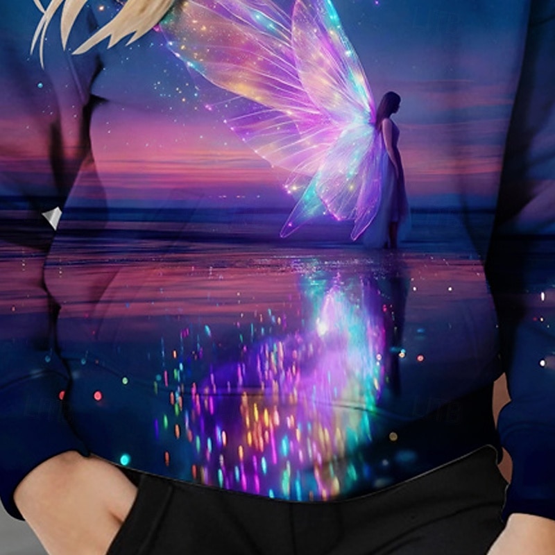 Girls' 3D Butterfly Hoodie Long Sleeve Fall Winter Fashion Adorable Basic Kids 4-12 Years Hooded Outdoor Casual Daily Regular Fit3