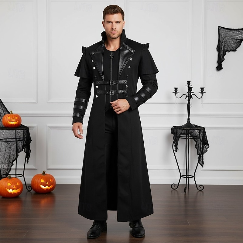 Retro Vintage Punk & Gothic Steampunk Coat Trench Coat Outerwear Vampire Nobleman Fancy Dress Men's Halloween Carnival Performance LARP Ren Faire Adults' Coat2