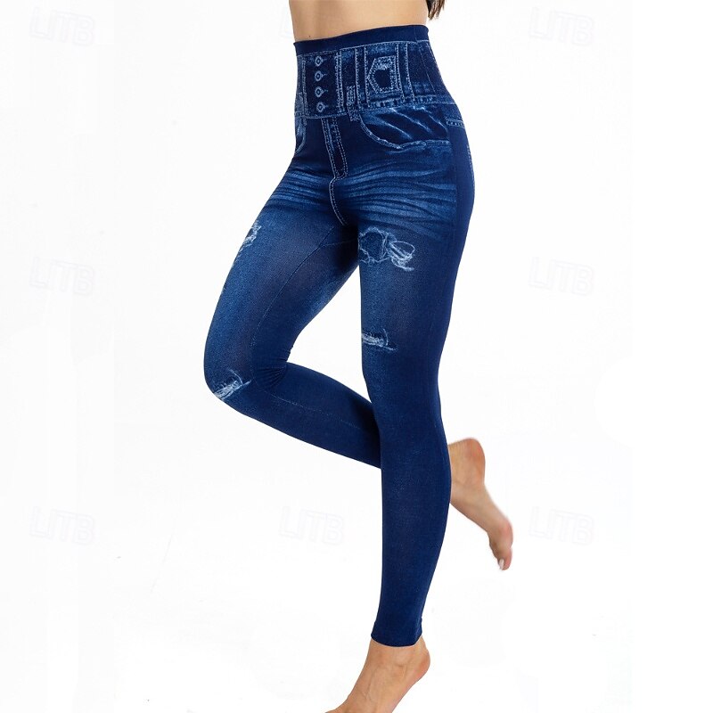 Women's Jeans Chinos Streetwear Casual Full Length Medium Waist Plain Pocket Elastic Waist Comfortable High Elasticity Outdoor Vacation Daily Blue Fall Winter Regular Fit4