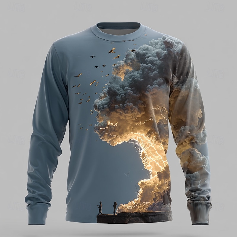 Men's Optical Illusion 3D T Shirt Long Sleeve T shirt 3D Print Crew Neck Shirt Fashion Exaggerated Street Daily Blue 2# Blue Summer Spring Fall Clothing Apparel S M L XL XXL XXXL