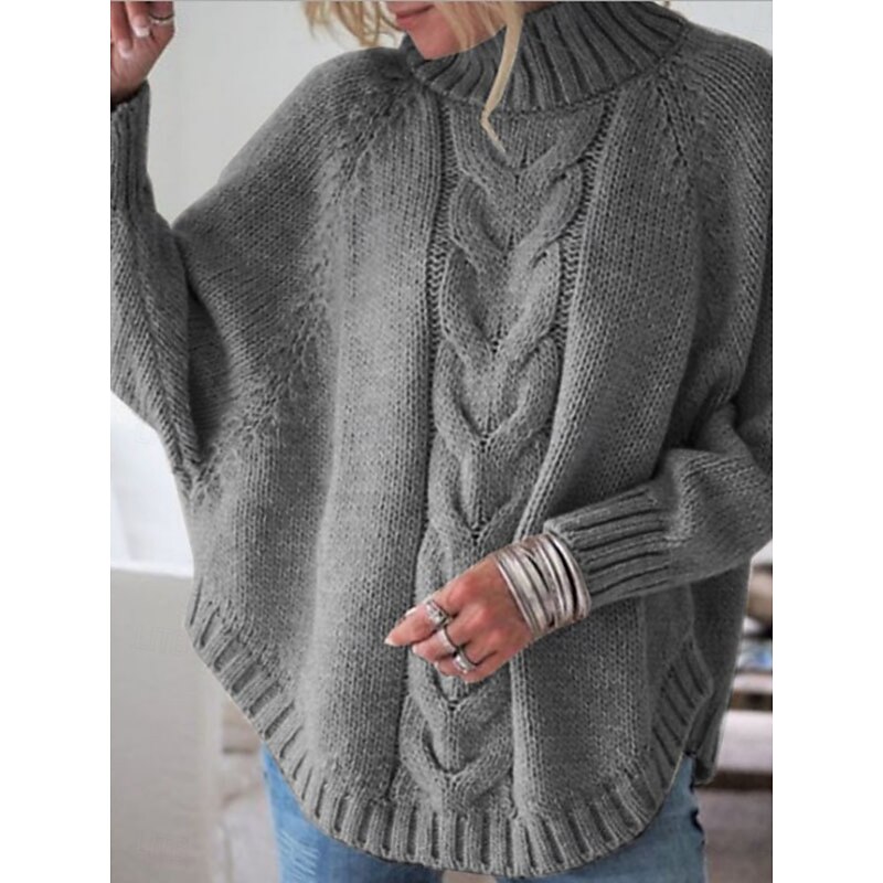 Women's Sweater Casual Soft Pure Color Cable Turtleneck Knitted Long Sleeve Regular Tops Knit Outdoor Daily Weekend Black Yellow Fall Winter4