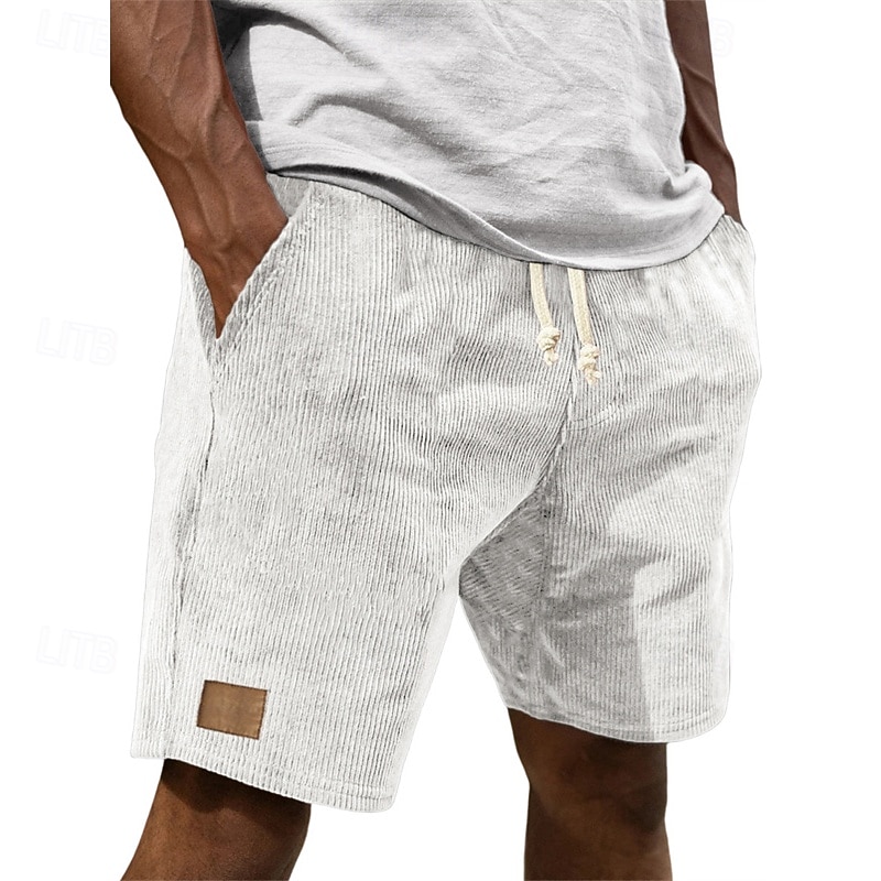 Men's Shorts Summer Shorts Casual Shorts Corduroy Shorts Drawstring Pocket Elastic Waist Plain Comfort Breathable Short Outdoor Vacation Sport Casual Black White