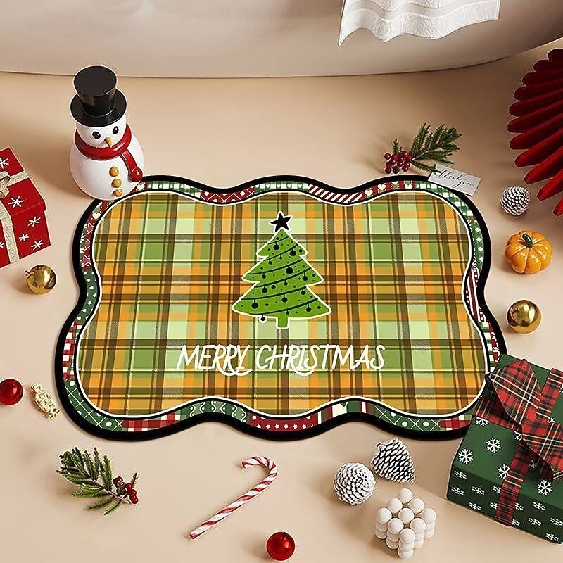 Christmas Diatom Mud Drain Mat, Kitchen Counter Protective Mat, Oil-Absorbent, Dirt-Resistant Home Decoration