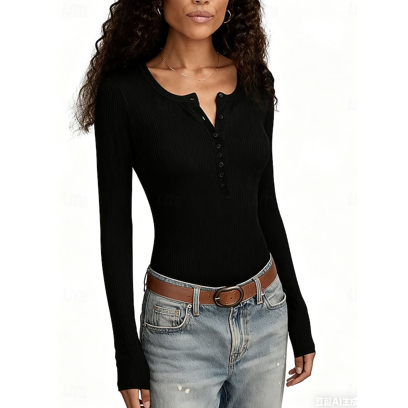 Women's Shirt Blouse Solid Color Graphic Plain Stylish Casual Long Sleeve Crew Neck Regular Tops Daily Buttons Black White Pink Red Purple Spring Fall