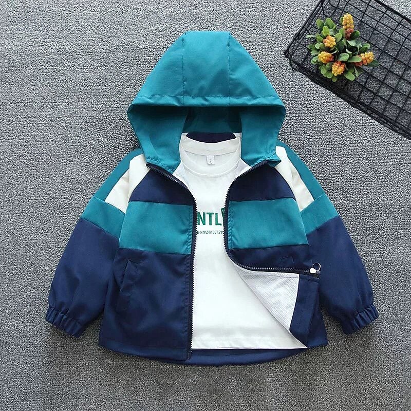 Kids Boys' Hiking Jacket Outdoor Jacket Outerwear Color Block Long Sleeve Zipper Pocket Comfort Windproof Breathable Coat Outdoor Fashion Daily Azure Earth Yellow Spring Fall 4 years+4