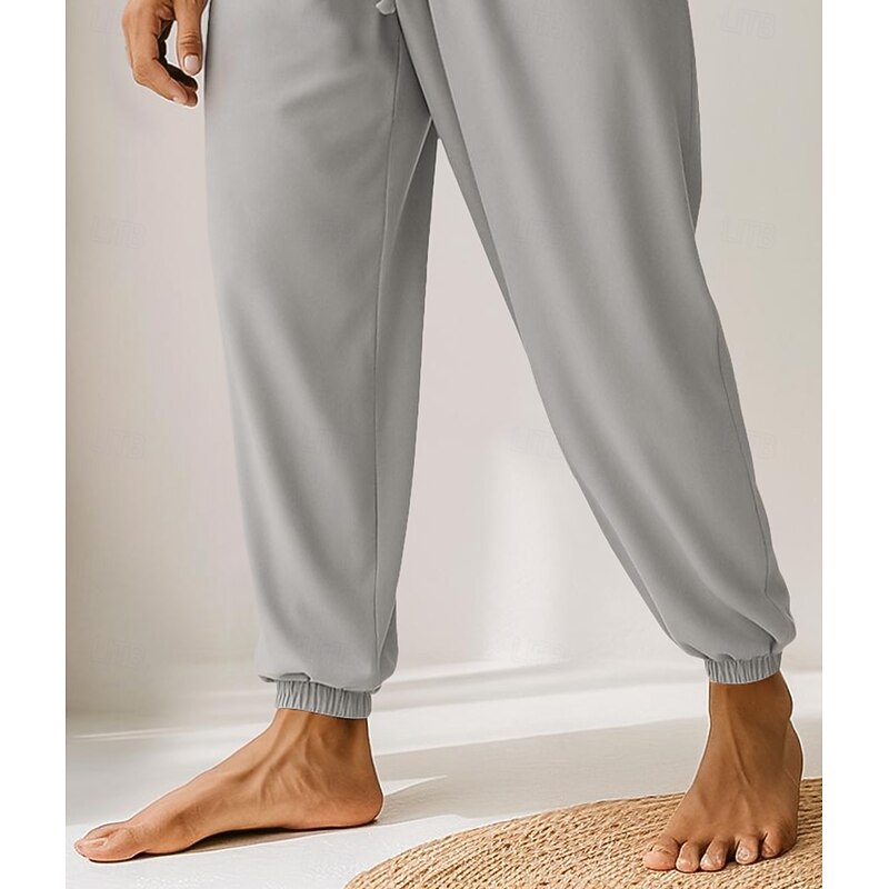 Men's Joggers Trousers Baggy Pants Casual Pants Pocket Elastic Waist Plain Comfort Soft Full Length Outdoor Home Casual Vacation Classic Style Loose Fit Black White Micro-elastic3