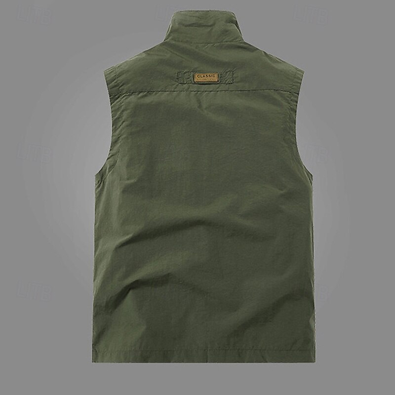 Men's Outdoor Vest Vest Fishing Vest Outdoor Daily Fashion Casual Spring Fall Pocket Buttons Nylon Comfortable Plain Zipper Stand Collar Regular Fit Black Khaki Army Green Dark Blue Vest3