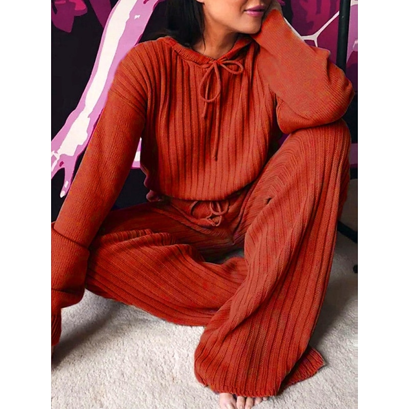 Women's Fashion Streetwear Pants Sets Bolero Top Long Sleeve Hooded Solid Color Outdoor Casual Daily Black Pink Red Fall Regular Fit4