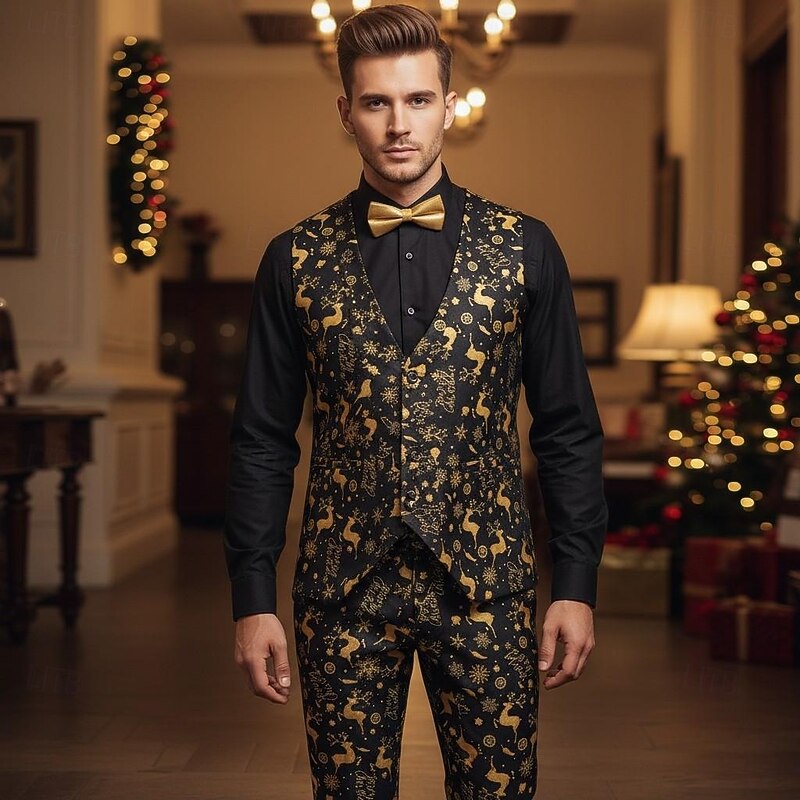 Christmas Party Suit Three Piece Suit Blazer Men's Funny Reindeer Pattern Fancy Dress Adults Christmas New Year Party Trousers waistcoat Suit4