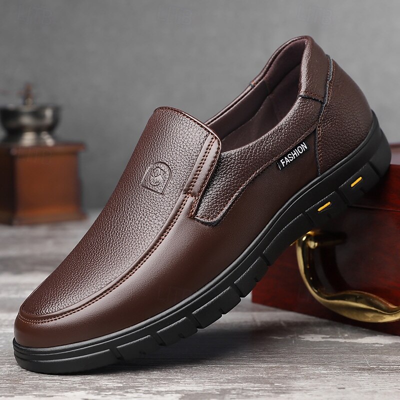 Men's Brown Slip-On Business Shoes with Anti-Slip Sole, Classic Formal Style for Office, Meetings and Daily Workwear