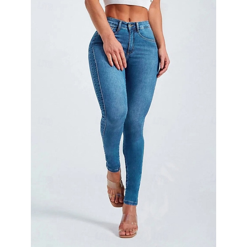 Women's Jeans Shapewear Vacation Vintage Casual Full Length High Waist Plain Elastic Waistband Soft Comfortable Stretchy Outdoor Sports & Outdoor Dark Blue Light Blue Summer Spring Skinny2