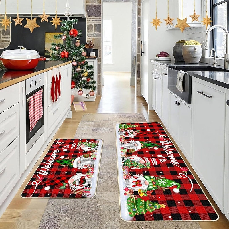 Christmas Kitchen Floor Mat, Home Absorbent Non-Slip Rug, Customizable Crystal Velvet Entrance Mat, Dropshipping Available4
