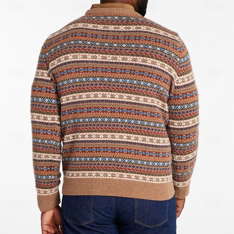Christmas Men's Geometic Fair isle Sweater Pullover Sweater Jumper Knitwear Crewneck Casual Vacation Daily 3D Print Keep Warm Long Sleeve Spring Fall Winter Black Blue Brown2
