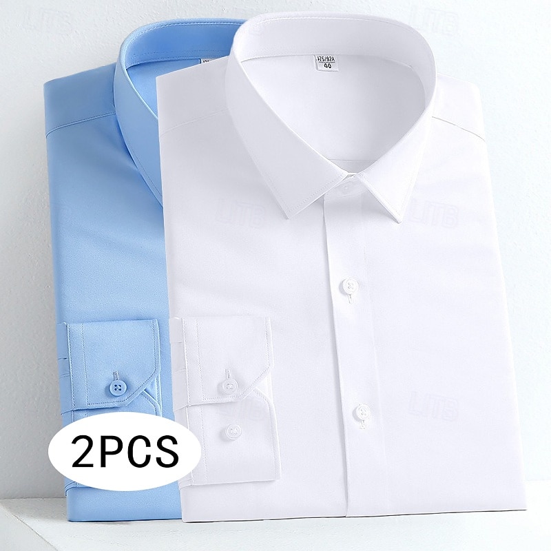 Men's Shirt Dress Shirt Non Iron Shirt Button Up Shirt Plain Formal Wedding Wine+Blue White+Black White+Blue Orange+Black Long Sleeve Lapel Spring &  Fall All Seasons Clothing Apparel Multi-pack