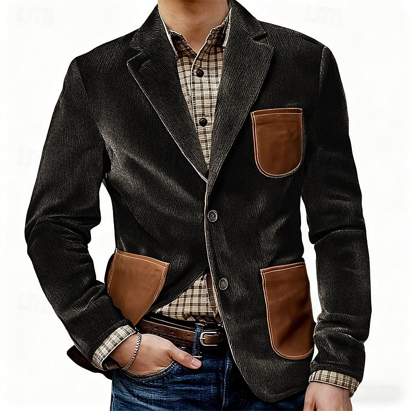 Men's Corduroy Jacket Corduroy Blazer Business Cocktail Party Wedding Party Fashion Casual Spring Fall Polyester Color Block Pocket Buttons Comfortable Single Breasted Blazer Army Green