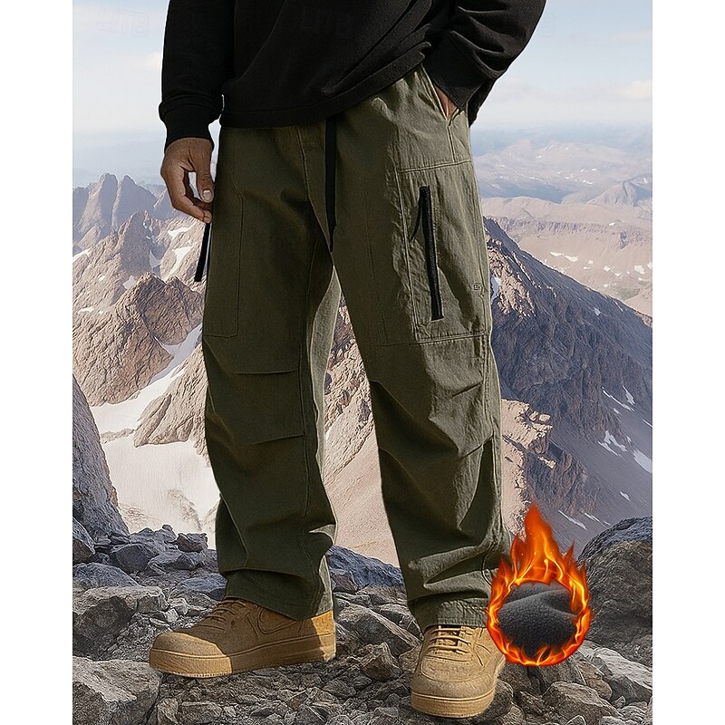 Men's Cargo Pants Hiking Pants Trousers tracksuit bottoms Fleece Pants Winter Outdoor Regular Fit Waterproof Windproof Warm Pants / Trousers Pocket Black Army Green Camping / Hiking Hunting Camping