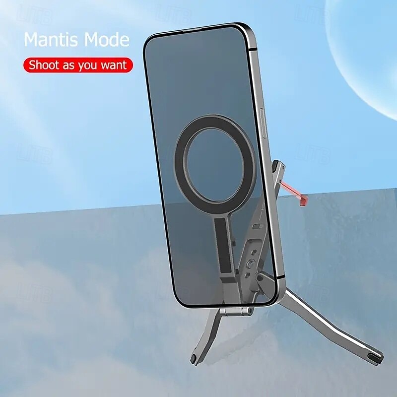 Metal Magnetic Tripod Stand Foldable Desktop Phone Holder Foldable Phone Tripod with Hook Phone Reader Stand Compatible with MagSafe4
