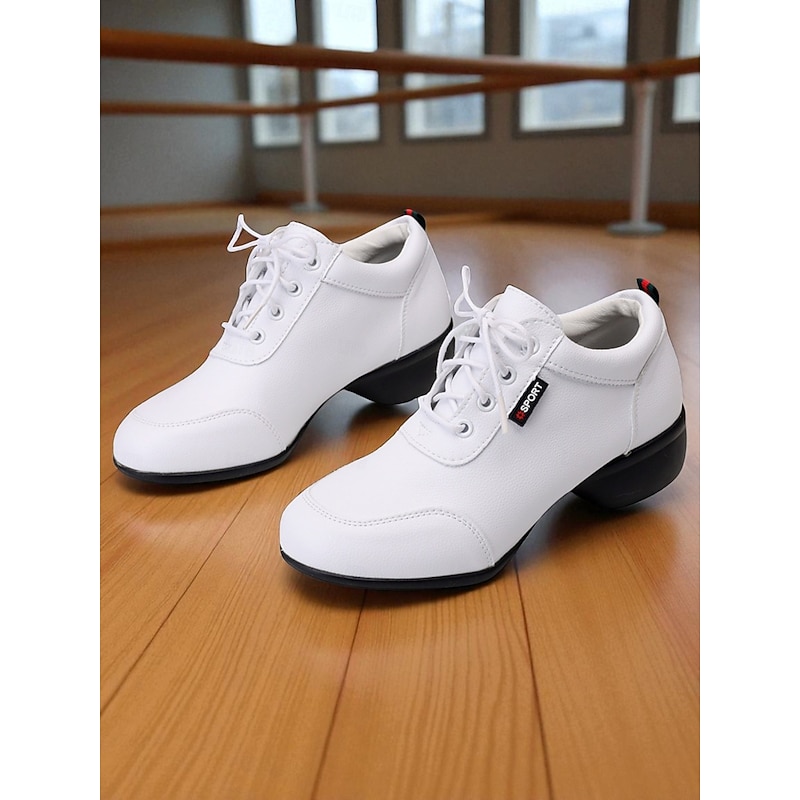 Women's White Lace-Up Dance Shoes - Professional Ballroom Practice Sneakers for Latin, Jazz and Party Performances4