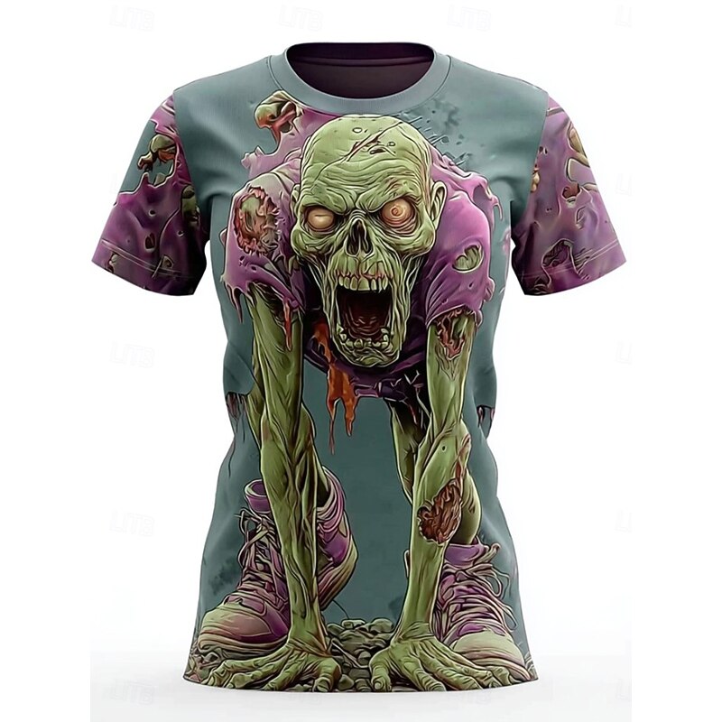 Halloween Women's T Shirt Skulls Graphic Vintage Stylish Casual Short Sleeve Crew Neck Round Neck Regular Tops Daily Going out Weekend Print Pink Dusty Blue Dark Gray Summer