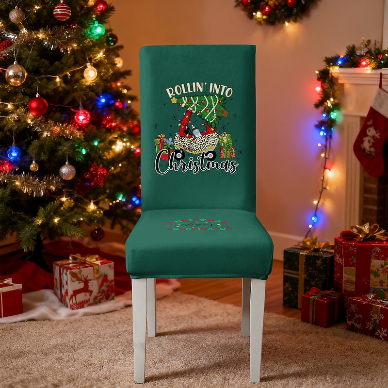 1/2/4/6PCS Christmas Dining Chair Cover Stool Chair Cover, Geometric Printed Polyester Slipcovers, Holiday Decorative Chair Protector for Home3