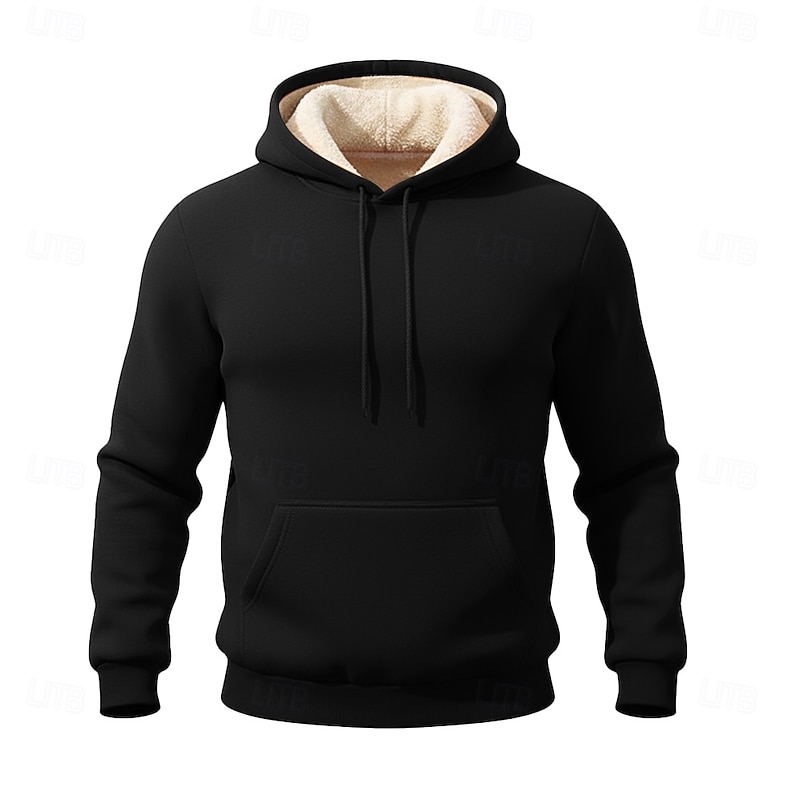 Men's Hoodie Sherpa Pullover Hoodie Sweatshirt Black Pink Yellow Khaki Orange Hooded Solid Color Print Sports & Outdoor Sports Streetwear Fleece Basic Cool Casual Fall Spring Clothing Apparel Hoodies2