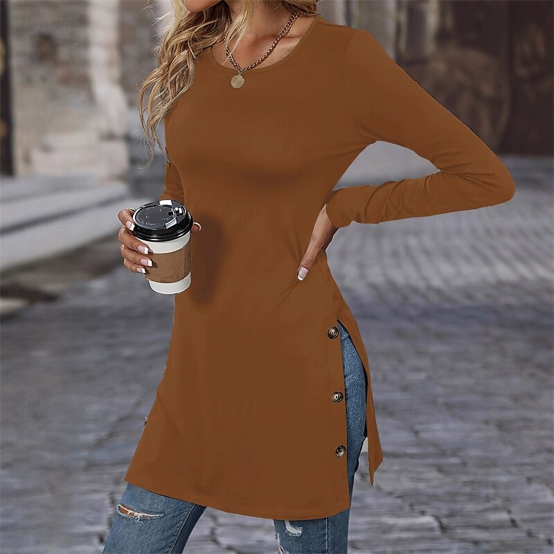 Women's Midi Dress Sweater Dress Casual Dress Elegant Fashion Modern Outdoor Daily Going out Regular Fit Plain Long Sleeve Crew Neck Black Red Blue Brown Spring Autumn2