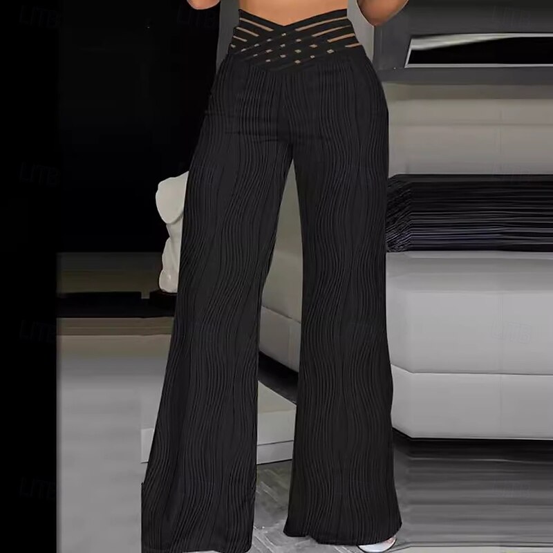 Women's Wide Leg Chinos Fashion Streetwear Full Length High Waist Plain Elastic Waistband Comfy Soft Comfortable Stretchy Formal Outdoor Vacation Black White Yellow Pink Spring Fall Loose Fit4