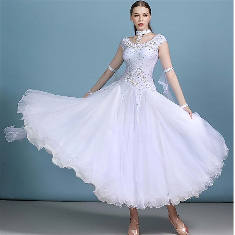 Ballroom Dance Dress Crystals / Rhinestones Women's Performance Long Sleeve Spandex Polyester2