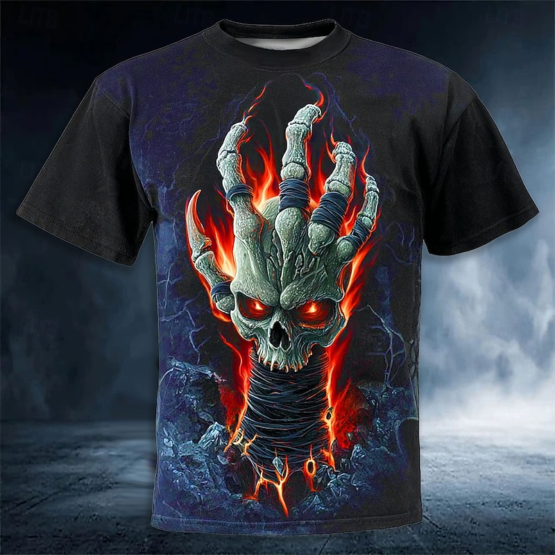 Halloween Men's Optical Illusion 3D Bone T Shirt Short Sleeve T shirt 3D Print Crew Neck Shirt Exaggerated Designer Horror Party Street Holiday Yellow Red Blue Summer Spring All Seasons Clothing