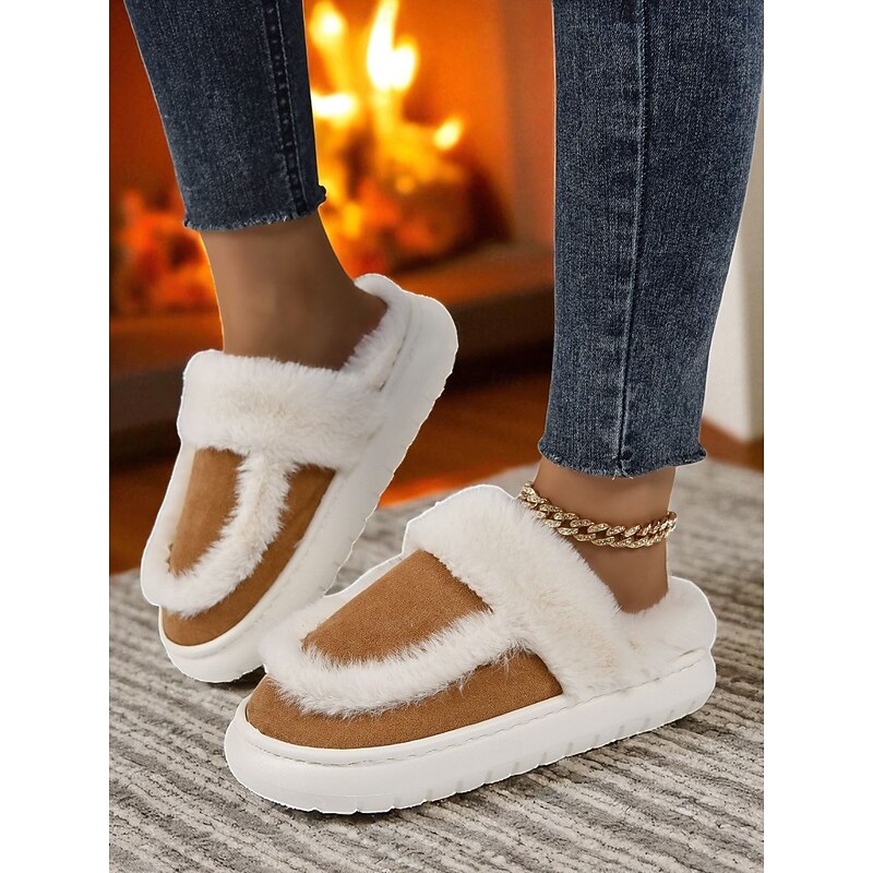 Women's Fluffy Slippers with Faux Fur Lining – Cozy Indoor Winter Warm Shoes for Home, Bedroom and Relaxation3