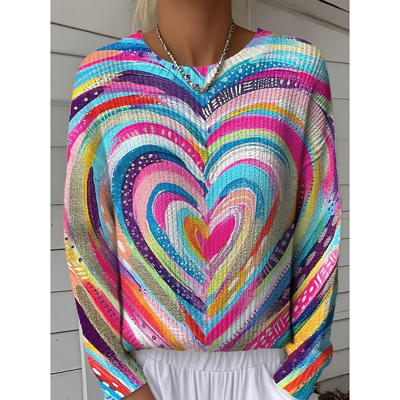 Women's Sweater Pullover Daily Casual Graphic Color Gradient Ribbed Crew Neck Knitted Print Long Sleeve Regular Tops Knit Outdoor Weekend Rainbow Spring Fall
