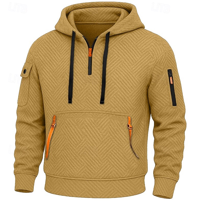 Men's Hoodie Quarter Zip Hoodie Tactical Hoodie Black White Red Royal Blue Khaki Hooded Plain Zipper Textured Sports & Outdoor Casual Daily Streetwear Cool Sportswear Fall Spring &  Fall Clothing - Main Image